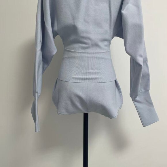 Light Blue Knit Waist-cinching Two-Piece Set French Romance Meets Soft Texture - Picture 11 of 13